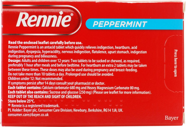 Rennie Peppermint Indigestion & Heartburn Relief 72 Tablets PillSorted